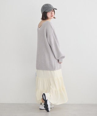 earth music&ecology 【毛玉防止 / 洗濯機洗い可】アンチピリングクロスネックルーズニット Gray