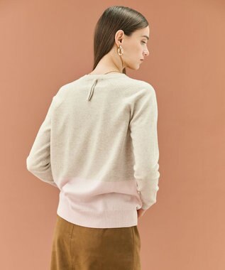 BEIGE， 【WEB限定・洗える】DEMING / バイカラーウールクルーネックニット Taupe × Nude