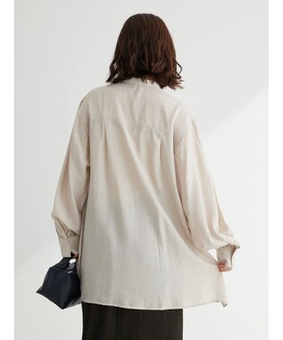 Green Parks バンドカラーポケット付きシアーシャツ Gray Beige