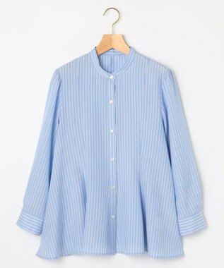 組曲 リヨセルシャーティングペプラム ブラウス サックスブルーストライプ系1