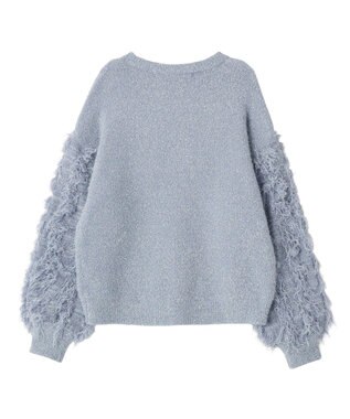 YECCA VECCA ラメフェザー袖フリンジニット Blue