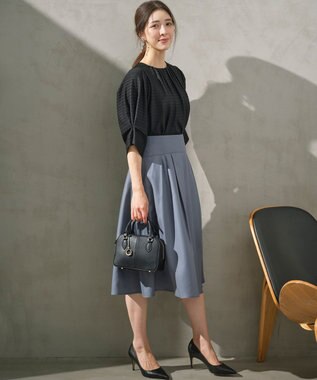 組曲 L 【WEB限定】ボーダージャガード タック袖ブラウス ブラック系