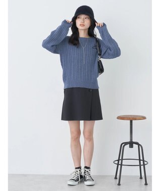 earth music&ecology 刺繍入りケーブルニットプルオーバー Blue