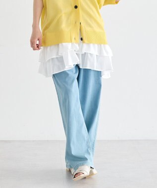earth music&ecology 冷感２タックイージーワイドデニム Light Indigo