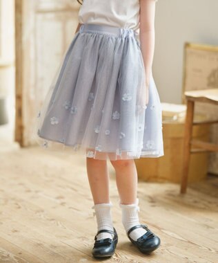 組曲 KIDS 【S-Lサイズ】ミスティフラワー スカート サックスブルー