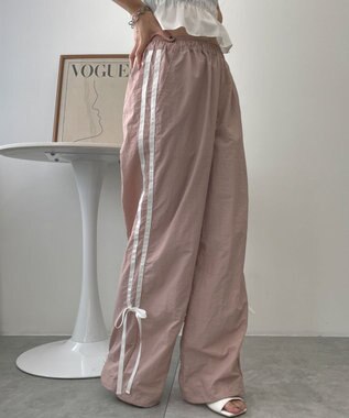 WEGO 【ウエストゴム】ラインリボンデザインナイロンバンツ ライトピンク