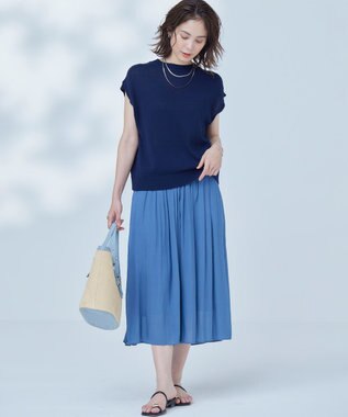 組曲 【WEB限定・前後着用可】コットンポリエステル杢プルオーバー ニット ネイビー系