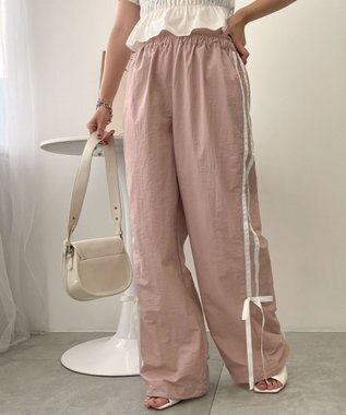 WEGO 【ウエストゴム】ラインリボンデザインナイロンバンツ ライトピンク