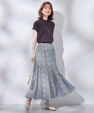 ANY L モックネックフレンチスリーブプルオーバー ブラウン