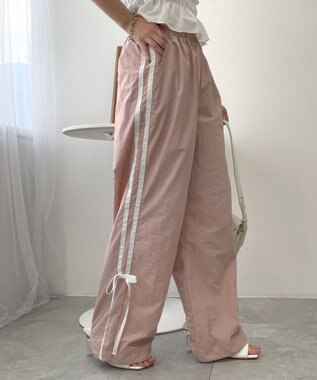 WEGO 【ウエストゴム】ラインリボンデザインナイロンバンツ ライトピンク