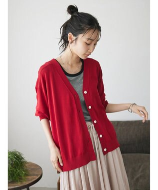 CRAFT STANDARD BOUTIQUE UVカット/接触冷感/マシンウォッシャブル/Vネックニットカーディガン Red