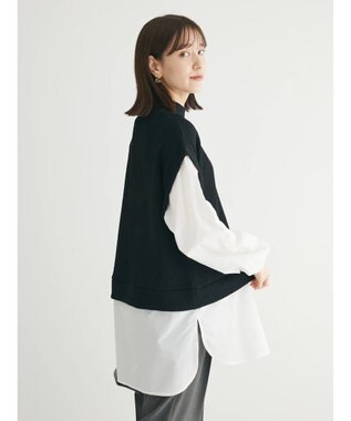 Green Parks ニットソードッキングチュニック Black