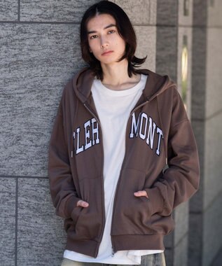 WEGO 【25年秋冬新作/ユニセックス着用ITEM/SMLサイズ展開】グラフィックロゴダブルZIPパーカー ブラウン