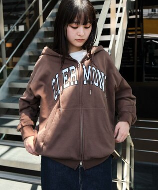 WEGO 【25年秋冬新作/ユニセックス着用ITEM/SMLサイズ展開】グラフィックロゴダブルZIPパーカー ブラウン