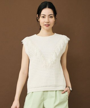 自由区 リネンフリンジ ベスト オフホワイト