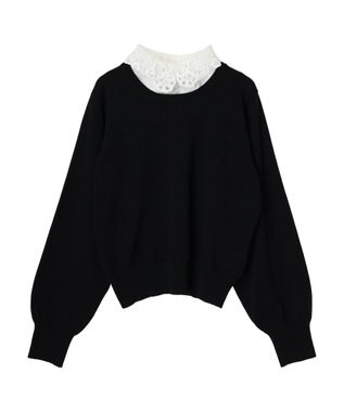 earth music&ecology 襟付きニットプルオーバー Black