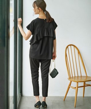 組曲 S 【接触冷感・UVケア】ライトアムンゼンジャージー フリルブラウス ブラック系