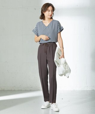 ICB L 【新色追加・洗える】 FluidBackSatin ドロストパンツ ダークブラウン系