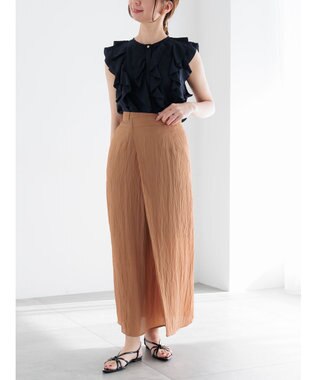 Te chichi フロントタックサテンスカート キャメル