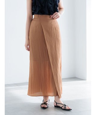 Te chichi フロントタックサテンスカート キャメル