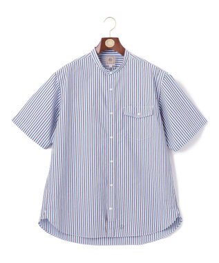 J.PRESS MEN 【KING SIZE】【クールマックス】サッカー マルチストライプ バンドカラーシャツ サックスブルー系1