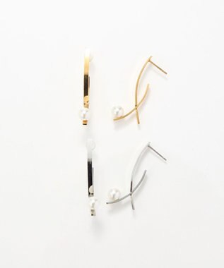 Phoebe 【金属アレルギー対応】クロスラインパールピアス　ゴールド/サージカルステンレス ゴールド