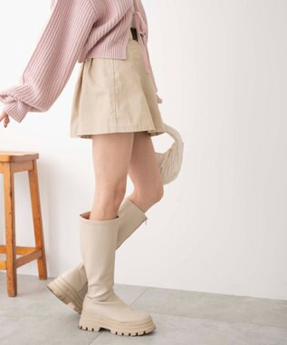 WEGO ベルト付チノプリーツスカパン ベージュ