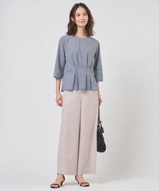 J.PRESS LADIES S リネンバイオシャンブレー ワイド パンツ ベージュ系