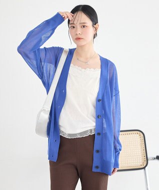 earth music&ecology シアーＶネックカーディガン Blue