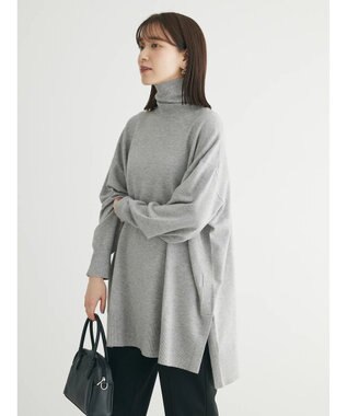 Green Parks もちやわ　タートルニットチュニック Light Gray Mixture