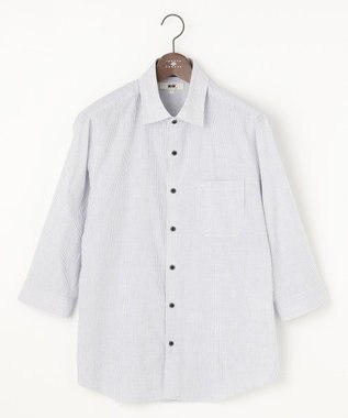 JOSEPH ABBOUD 【サスティナブル・７分袖】コットンリヨセルリネンコードストライプ シャツ ネイビー系1