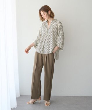 YECCA VECCA バルーン袖スキッパーシャツ Stripe