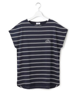 J.PRESS YORK STREET 【WOMEN】キャップスリーブ ボーダーTシャツ ネイビー系1
