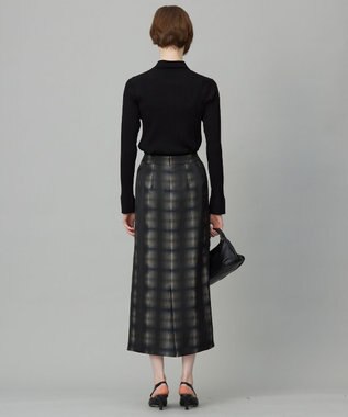 ICB 【洗える】シャイニーオンブレーチェック ストレートスカート ブラック系