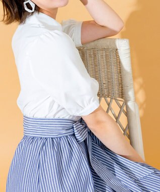 Tiaclasse 【洗える】小顔効果も叶えるスキッパーシャツワンピース ネイビーストライプ