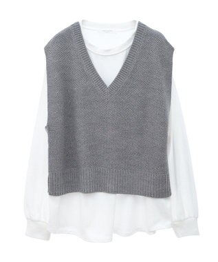 Green Parks ＳＥＴ２点　ニットベスト＋ロンＴＥＥ Gray Mixture