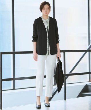 ICB 【30th ANNIVERSARY】5cityプリント バンドカラーブラウス オフホワイト×ブラック