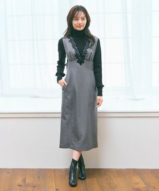 Feroux 美シルエットレース ジャンパースカート グレー系