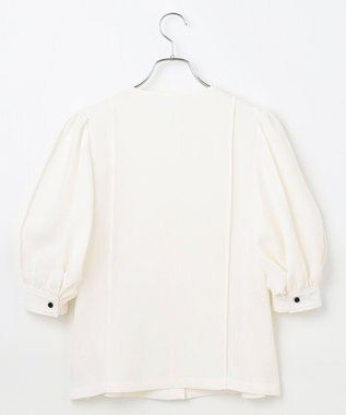 #Newans 【洗濯機可能/シワになりにくい】〈肩幅・二の腕が華奢見えする〉パフスリーブバイカラーブラウス ホワイト