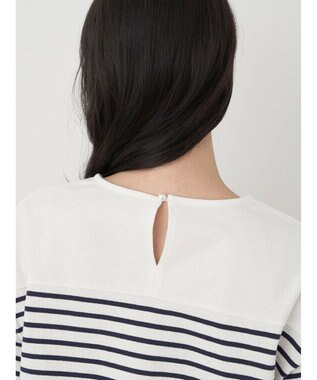 earth music&ecology レースボーダーカットソープルオーバー Navy