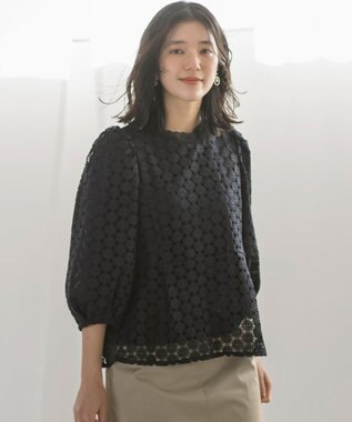 組曲 S 【WEB限定】フラワーレース ペプラムトップス ネイビー系