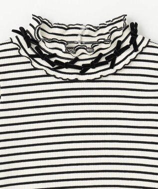 ANY KIDS 襟リボンカットソー ブラック×オフホワイト（ボーダー）