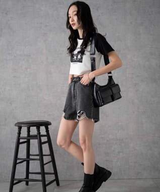 WEGO ダメージデニムショートパンツ ブラックその他