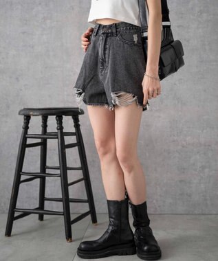 WEGO ダメージデニムショートパンツ ブラックその他