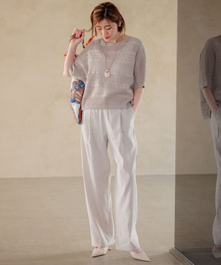 23区 【洗える】リネンレーヨンストレッチ ドロスト パンツ ベージュ系