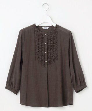 J.PRESS LADIES 【洗える・速乾・接触冷感】リライムライトローン フリル ブラウス ブラウン系