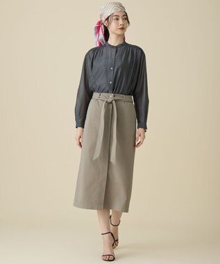 自由区 L ブラッシュドコットンサテンナロー スカート カーキ