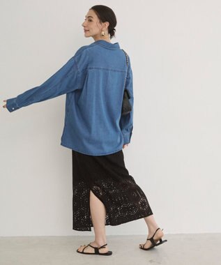 WEGO 【ANGIE VINTAGE】襟が選べる デニム プルオーバー シャツ（バンドカラー/レギュラー） ブルーその他