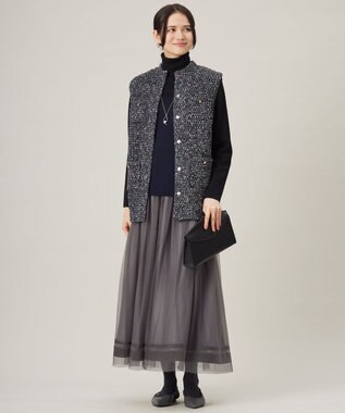 自由区 L 【洗える】シルクウールリブタートルネック ニット ブラック×ネイビー