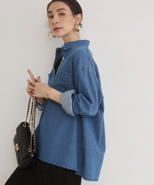 WEGO 【ANGIE VINTAGE】襟が選べる デニム プルオーバー シャツ（バンドカラー/レギュラー） ブルーその他